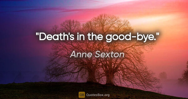 Anne Sexton quote: "Death's in the good-bye."