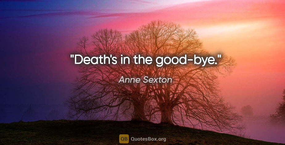 Anne Sexton quote: "Death's in the good-bye."