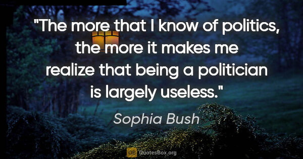 Sophia Bush quote: "The more that I know of politics, the more it makes me realize..."