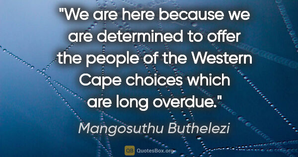 Mangosuthu Buthelezi quote: "We are here because we are determined to offer the people of..."