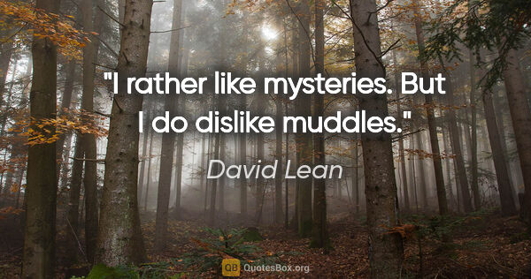 David Lean quote: "I rather like mysteries. But I do dislike muddles."