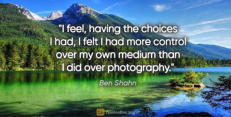 Ben Shahn quote: "I feel, having the choices I had, I felt I had more control..."