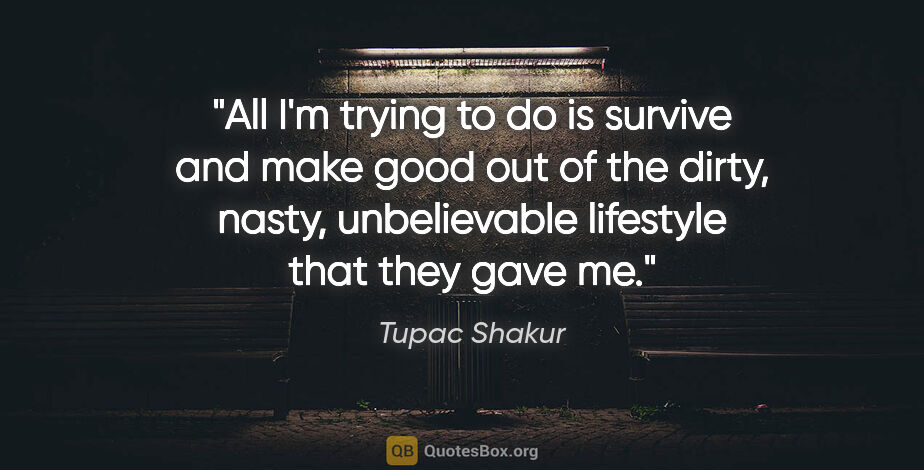 Tupac Shakur quote: "All I'm trying to do is survive and make good out of the..."