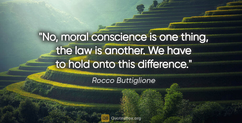 Rocco Buttiglione quote: "No, moral conscience is one thing, the law is another. We have..."