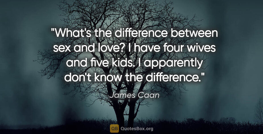 James Caan quote: "What's the difference between sex and love? I have four wives..."