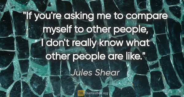 Jules Shear quote: "If you're asking me to compare myself to other people, I don't..."