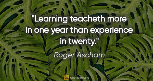 Roger Ascham quote: "Learning teacheth more in one year than experience in twenty."