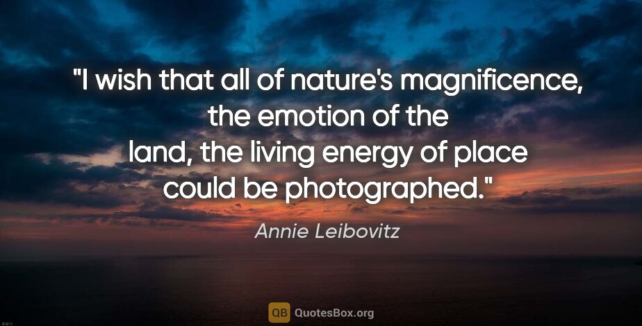 Annie Leibovitz quote: "I wish that all of nature's magnificence, the emotion of the..."