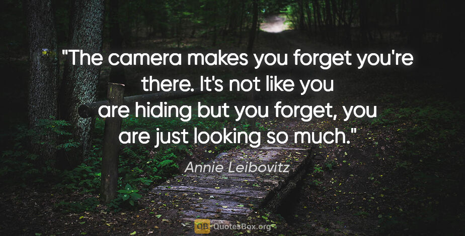 Annie Leibovitz quote: "The camera makes you forget you're there. It's not like you..."