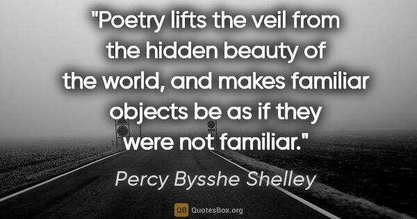 Percy Bysshe Shelley quote: "Poetry lifts the veil from the hidden beauty of the world, and..."