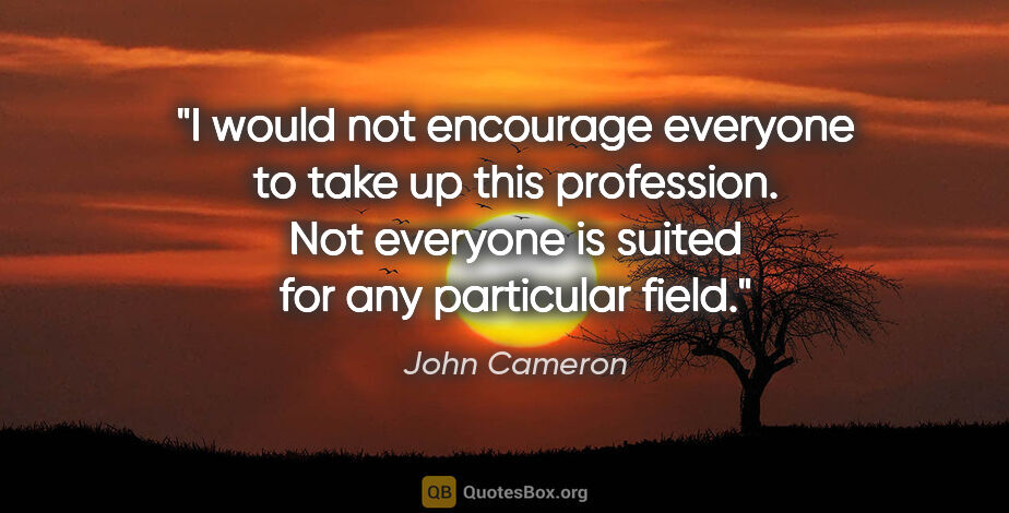 John Cameron quote: "I would not encourage everyone to take up this profession. Not..."