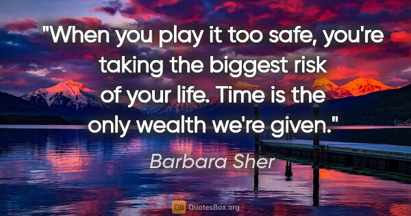 Barbara Sher quote: "When you play it too safe, you're taking the biggest risk of..."