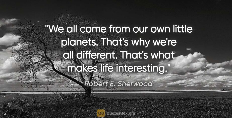 Robert E. Sherwood quote: "We all come from our own little planets. That's why we're all..."