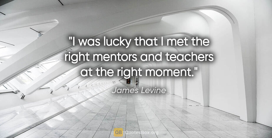 James Levine quote: "I was lucky that I met the right mentors and teachers at the..."