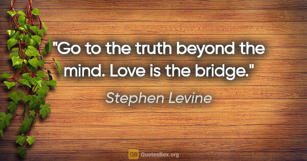 Stephen Levine quote: "Go to the truth beyond the mind. Love is the bridge."