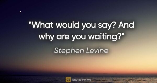 Stephen Levine quote: "What would you say? And why are you waiting?"