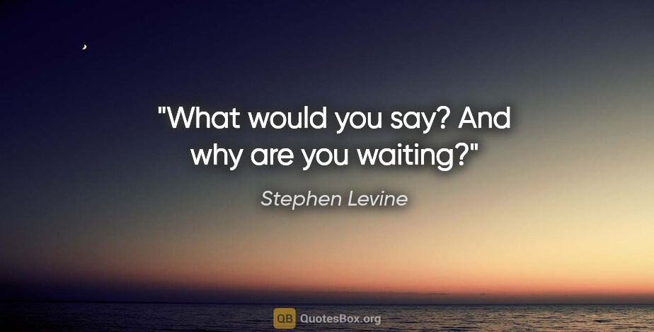 Stephen Levine quote: "What would you say? And why are you waiting?"