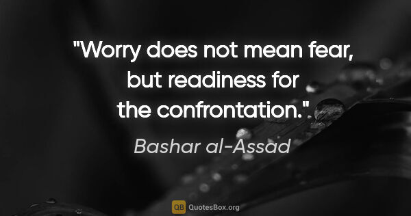 Bashar al-Assad quote: "Worry does not mean fear, but readiness for the confrontation."