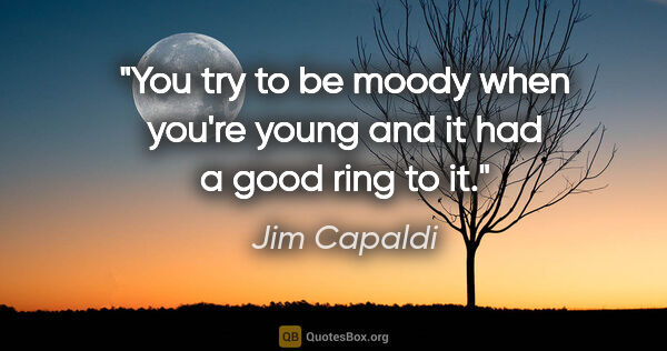 Jim Capaldi quote: "You try to be moody when you're young and it had a good ring..."