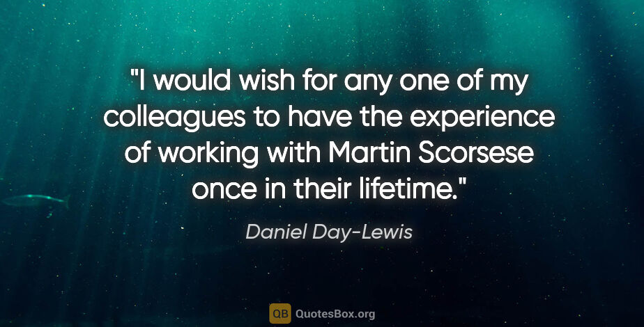 Daniel Day-Lewis quote: "I would wish for any one of my colleagues to have the..."