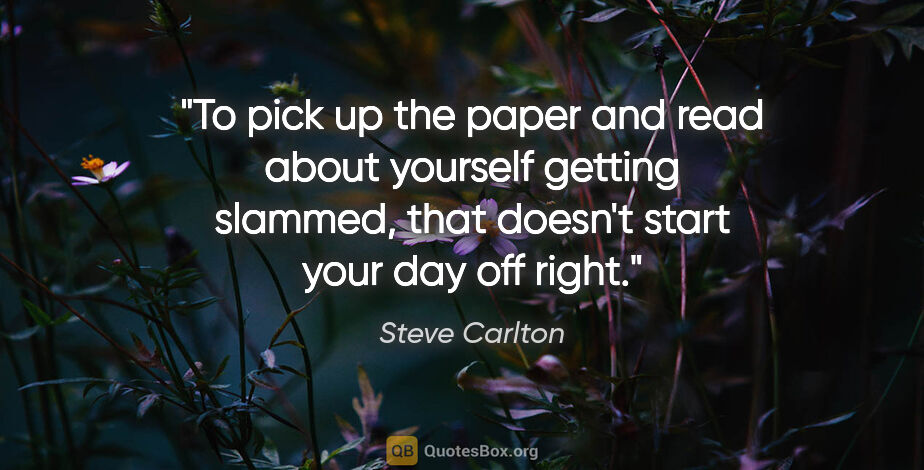 Steve Carlton quote: "To pick up the paper and read about yourself getting slammed,..."