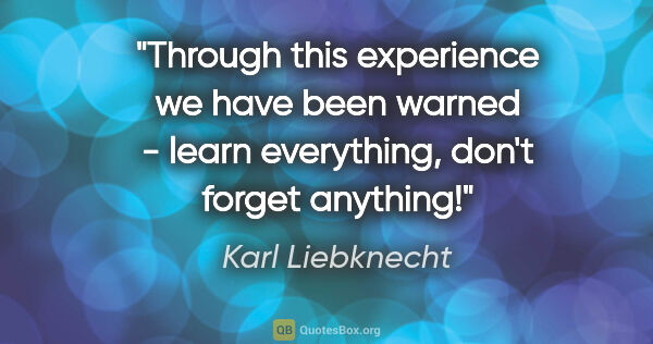 Karl Liebknecht quote: "Through this experience we have been warned - learn..."