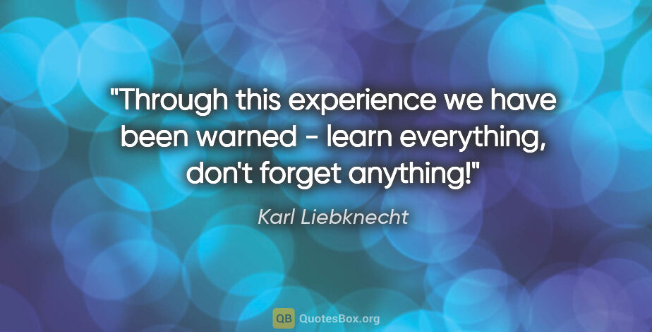 Karl Liebknecht quote: "Through this experience we have been warned - learn..."