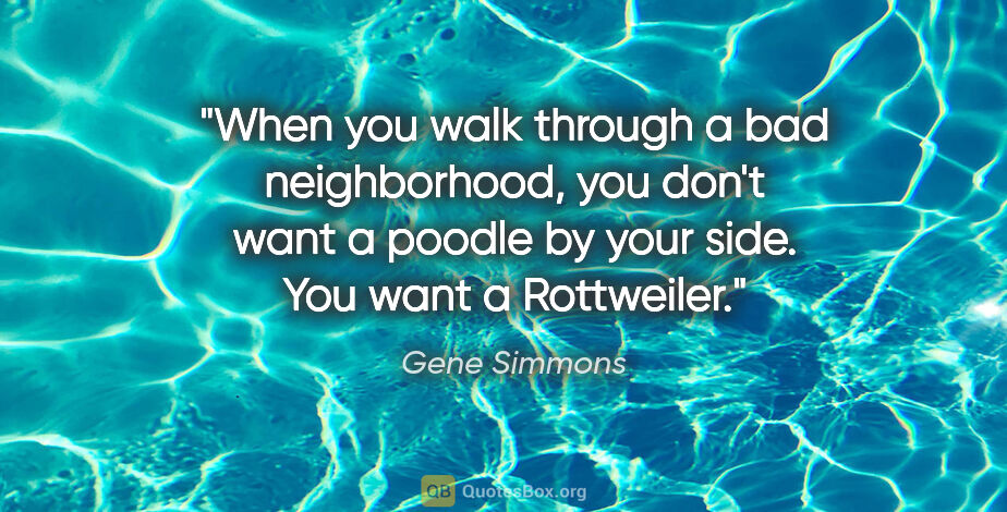 Gene Simmons quote: "When you walk through a bad neighborhood, you don't want a..."