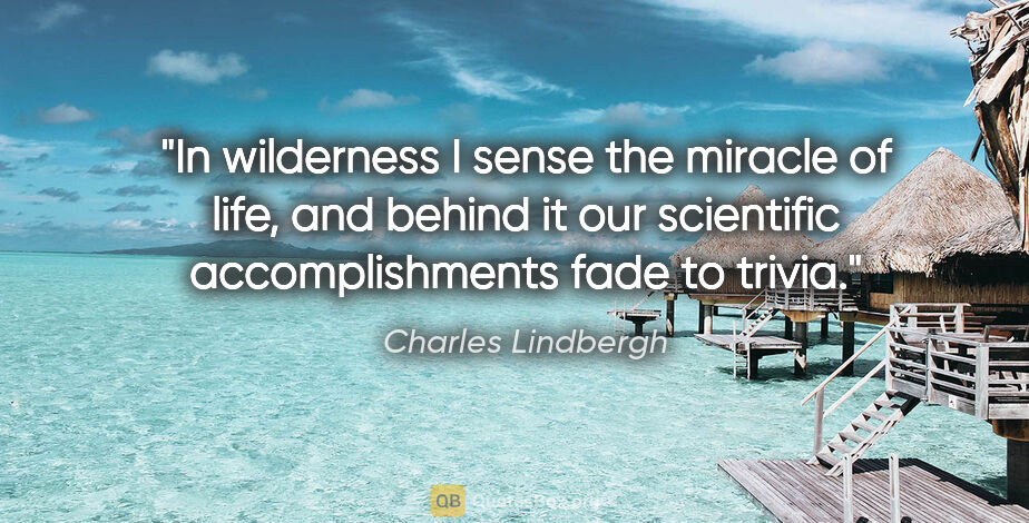Charles Lindbergh quote: "In wilderness I sense the miracle of life, and behind it our..."