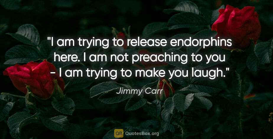 Jimmy Carr quote: "I am trying to release endorphins here. I am not preaching to..."