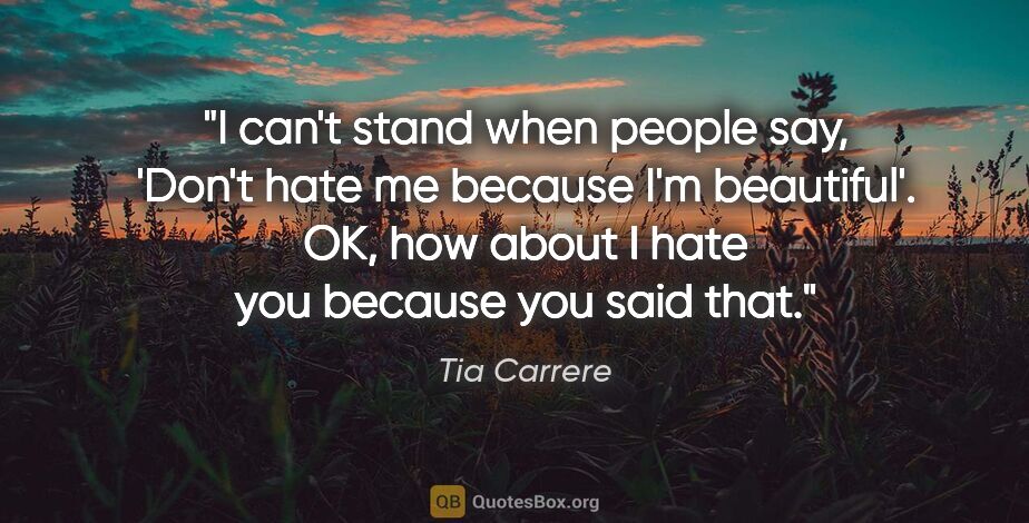 Tia Carrere quote: "I can't stand when people say, 'Don't hate me because I'm..."