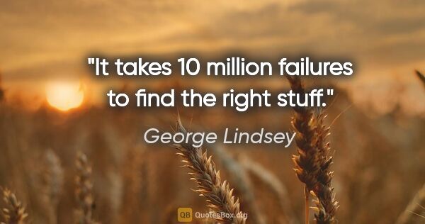 George Lindsey quote: "It takes 10 million failures to find the right stuff."