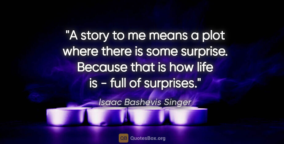Isaac Bashevis Singer quote: "A story to me means a plot where there is some surprise...."
