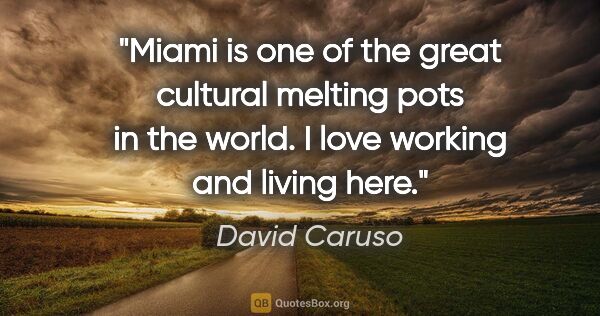 David Caruso quote: "Miami is one of the great cultural melting pots in the world...."