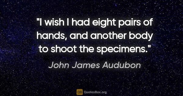 John James Audubon quote: "I wish I had eight pairs of hands, and another body to shoot..."