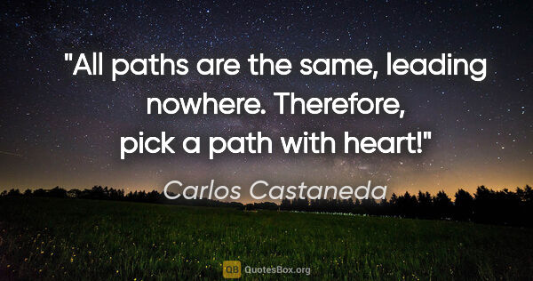 Carlos Castaneda quote: "All paths are the same, leading nowhere. Therefore, pick a..."