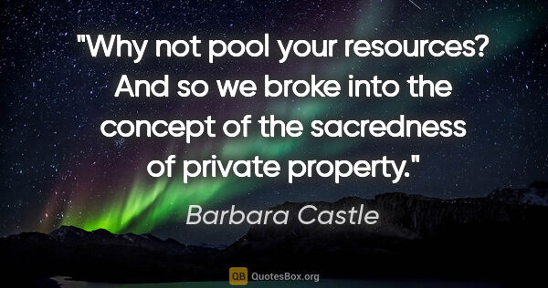 Barbara Castle quote: "Why not pool your resources? And so we broke into the concept..."