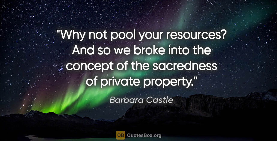 Barbara Castle quote: "Why not pool your resources? And so we broke into the concept..."