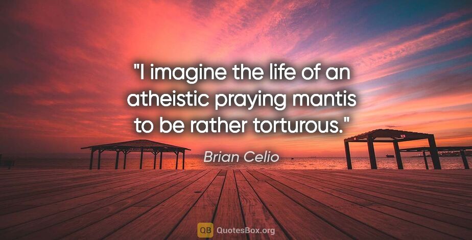 Brian Celio quote: "I imagine the life of an atheistic praying mantis to be rather..."