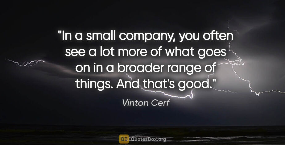 Vinton Cerf quote: "In a small company, you often see a lot more of what goes on..."