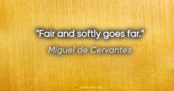 Miguel de Cervantes quote: "Fair and softly goes far."