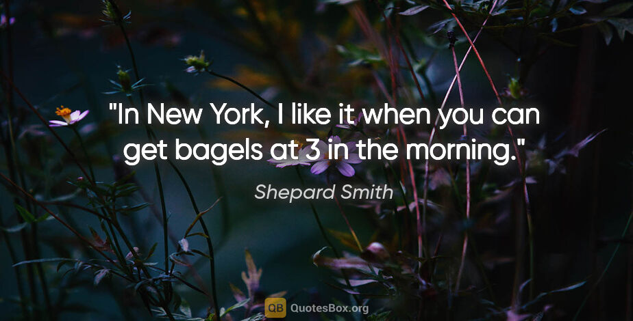 Shepard Smith quote: "In New York, I like it when you can get bagels at 3 in the..."