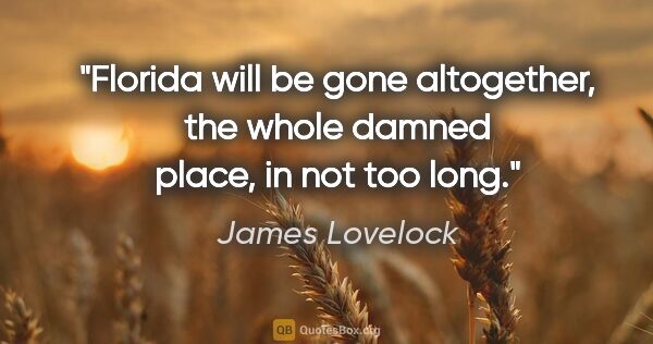 James Lovelock quote: "Florida will be gone altogether, the whole damned place, in..."