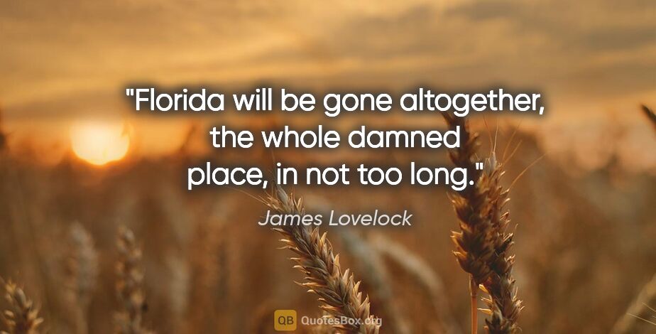 James Lovelock quote: "Florida will be gone altogether, the whole damned place, in..."