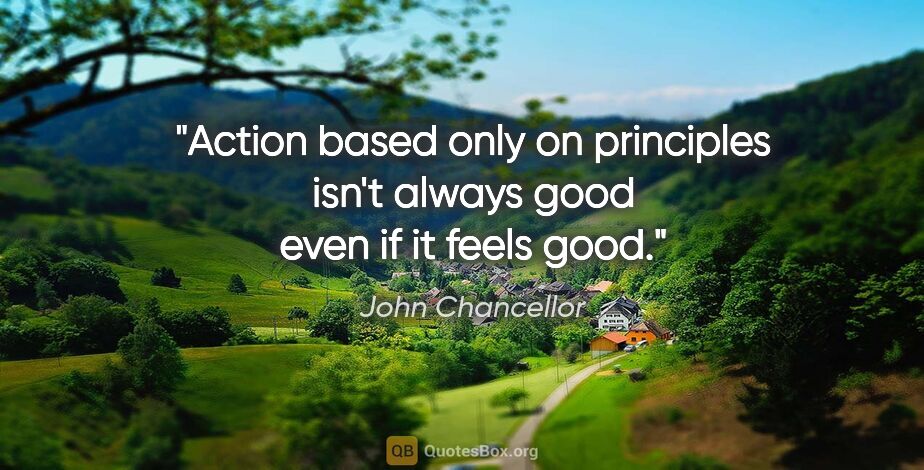 John Chancellor quote: "Action based only on principles isn't always good even if it..."