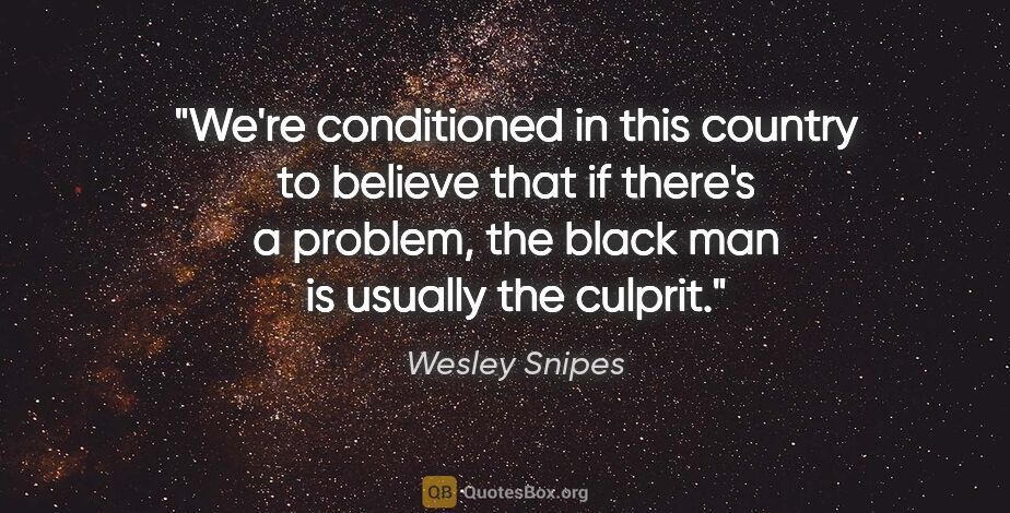 Wesley Snipes quote: "We're conditioned in this country to believe that if there's a..."