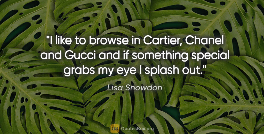Lisa Snowdon quote: "I like to browse in Cartier, Chanel and Gucci and if something..."