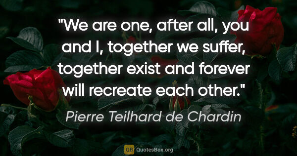 Pierre Teilhard de Chardin quote: "We are one, after all, you and I, together we suffer, together..."