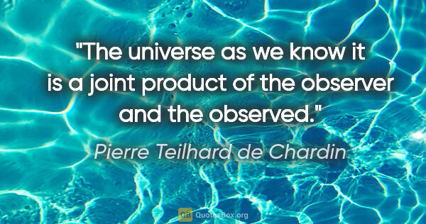 Pierre Teilhard de Chardin quote: "The universe as we know it is a joint product of the observer..."