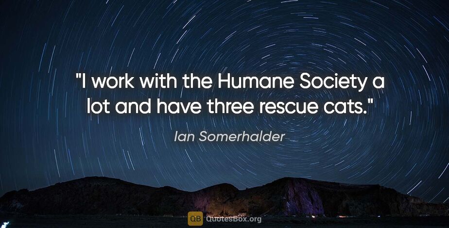 Ian Somerhalder quote: "I work with the Humane Society a lot and have three rescue cats."